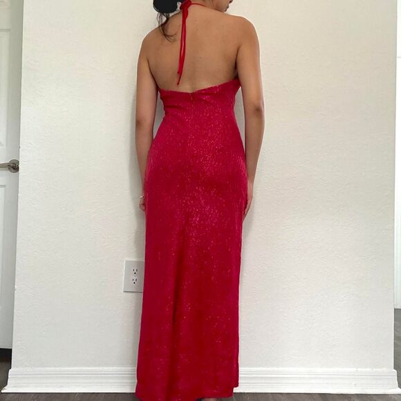 2000s hot pink halter maxi dress by Jessica McClintock for Gunne Sax - Picture 4 of 8